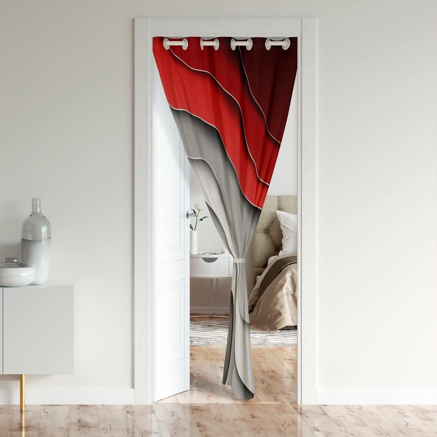 Cortina de puerta con diseño de mármol rojo y gris, moderna cortina estética de mármol para puerta, cortina opaca con bloqueo de calor retro,