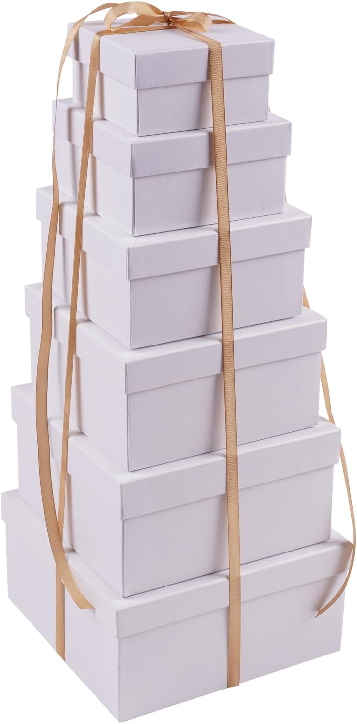 Lyforpyton Cajas de regalo cuadradas con tapas, juego de 6 cajas de regalo blancas para dama de honor, propuesta de boda, cumpleaños, baby showers