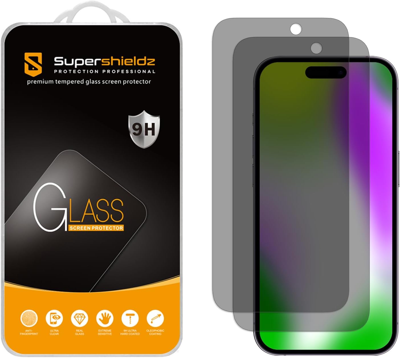 Supershieldz Paquete de 2 protectores de pantalla antiespía diseñados para iPhone 15 (6.1 pulgadas), vidrio templado, antiarañazos, sin burbujas