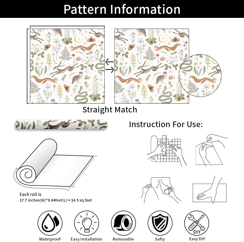 Papel tapiz autoadhesivo con diseño de animales coloridos, ardilla, búho, serpiente, conejo, extraíble, impermeable, papel de contacto decorativo,
