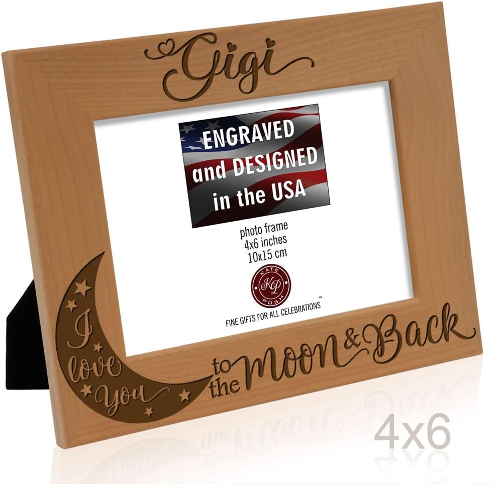 KATE POSH GIGI, I Love you to the Moon and Back, marco de fotos de madera natural grabado, regalos del día de los abuelos, regalos de abuela, abuela