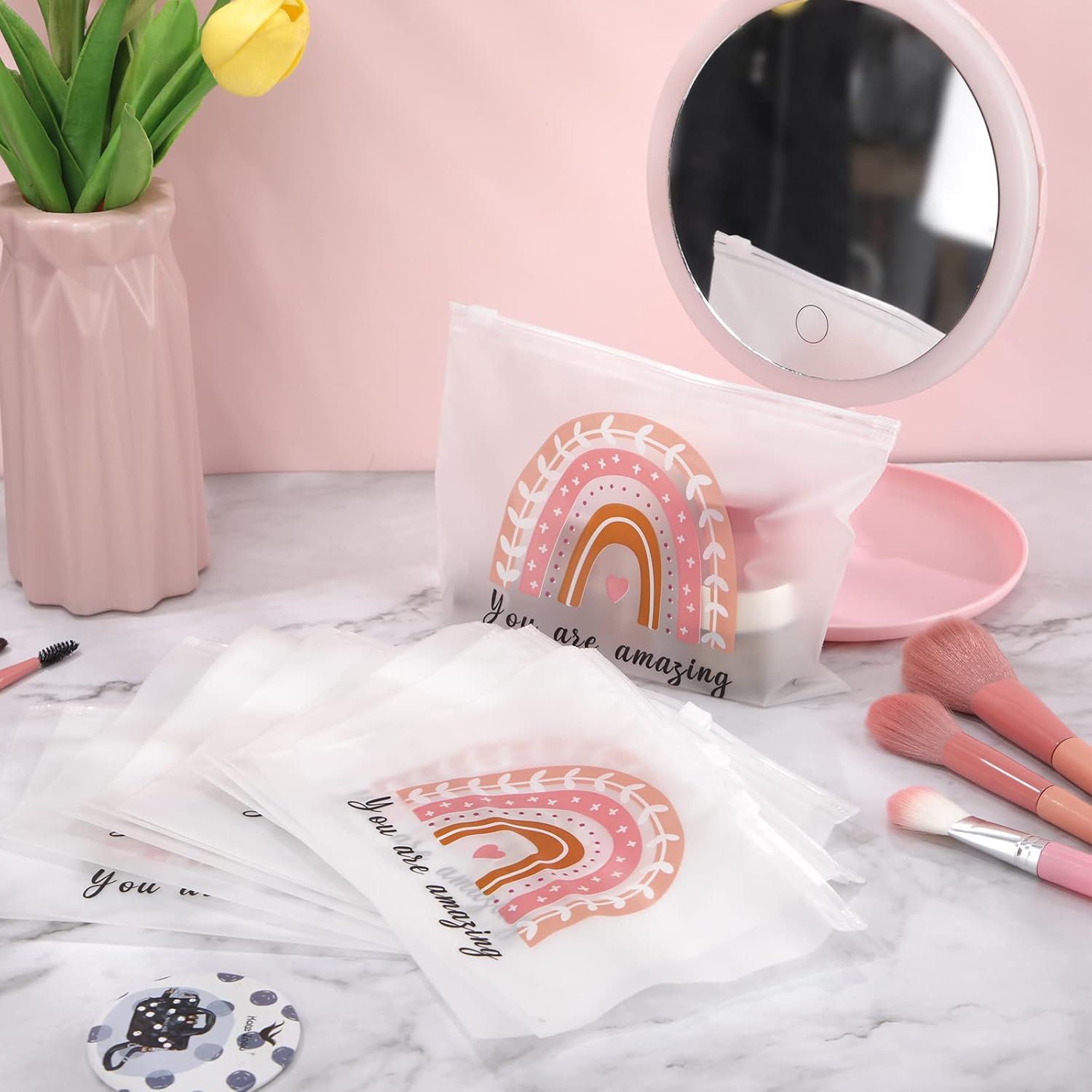 50 bolsas de cosméticos de arco iris, regalos inspiradores para mujeres, citas motivacionales, bolsa de maquillaje, bolsas de cosméticos mate EVA a