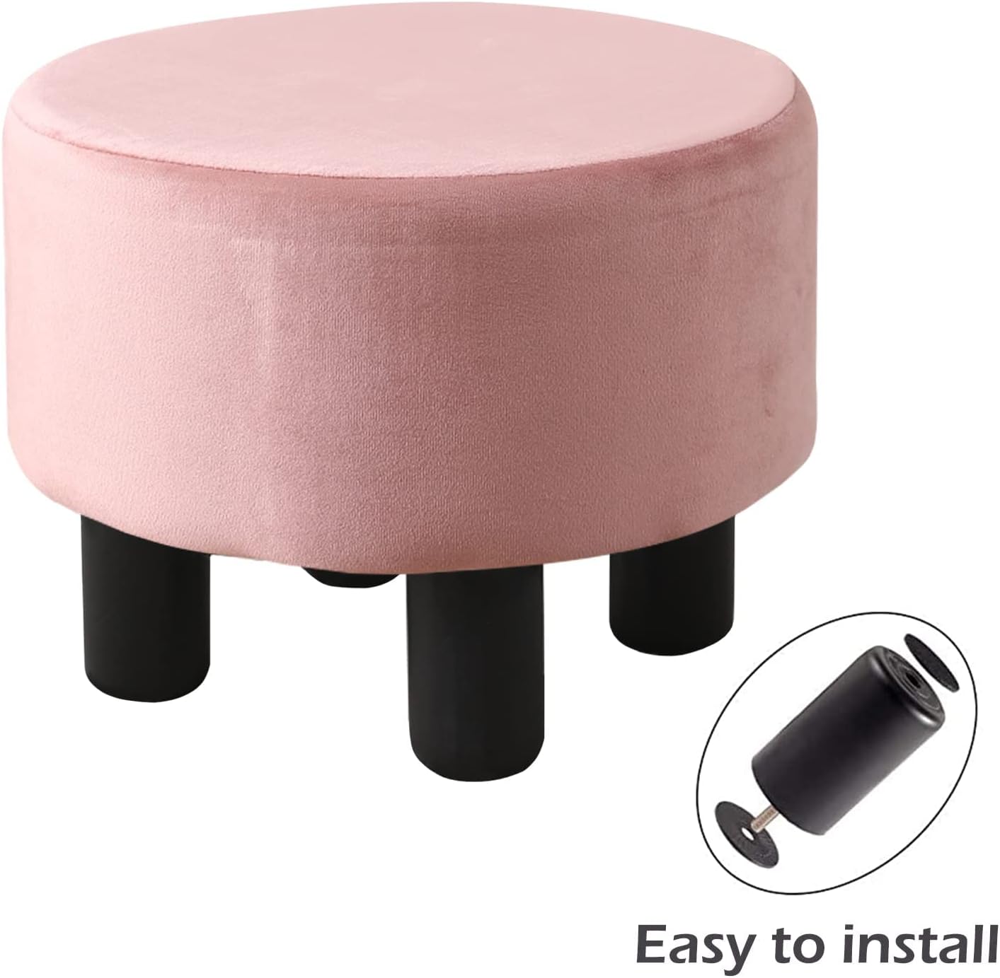 Cpintltr Taburete redondo otomano de terciopelo para sofá, escritorio, taburete suave acolchado con patas de pino antideslizantes, muebles de varios