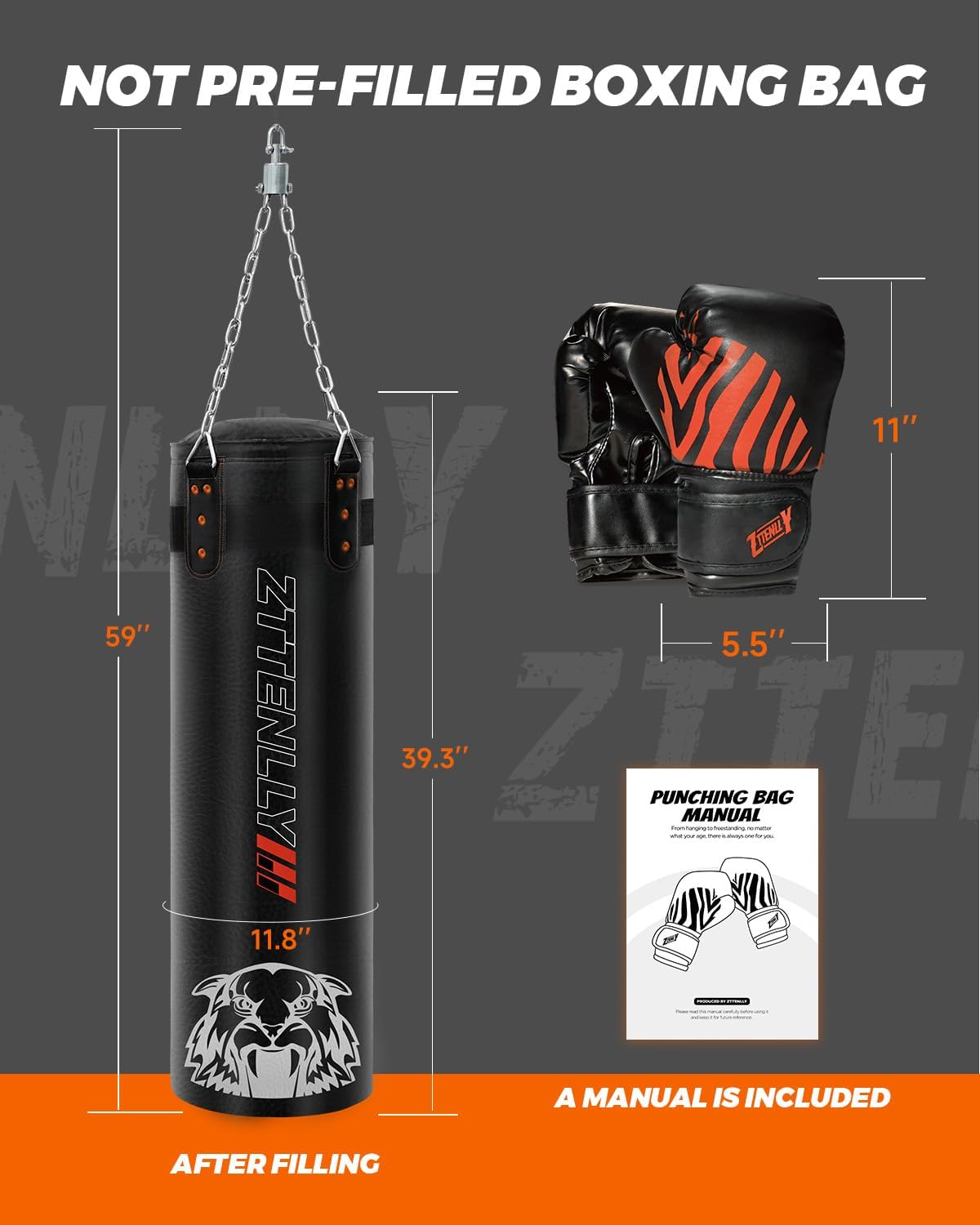 ZTTENLLY Saco de boxeo con guantes, piel sintética y correa de altura ajustable, juego de bolsas de boxeo para niños de más de 12 años, ideal para