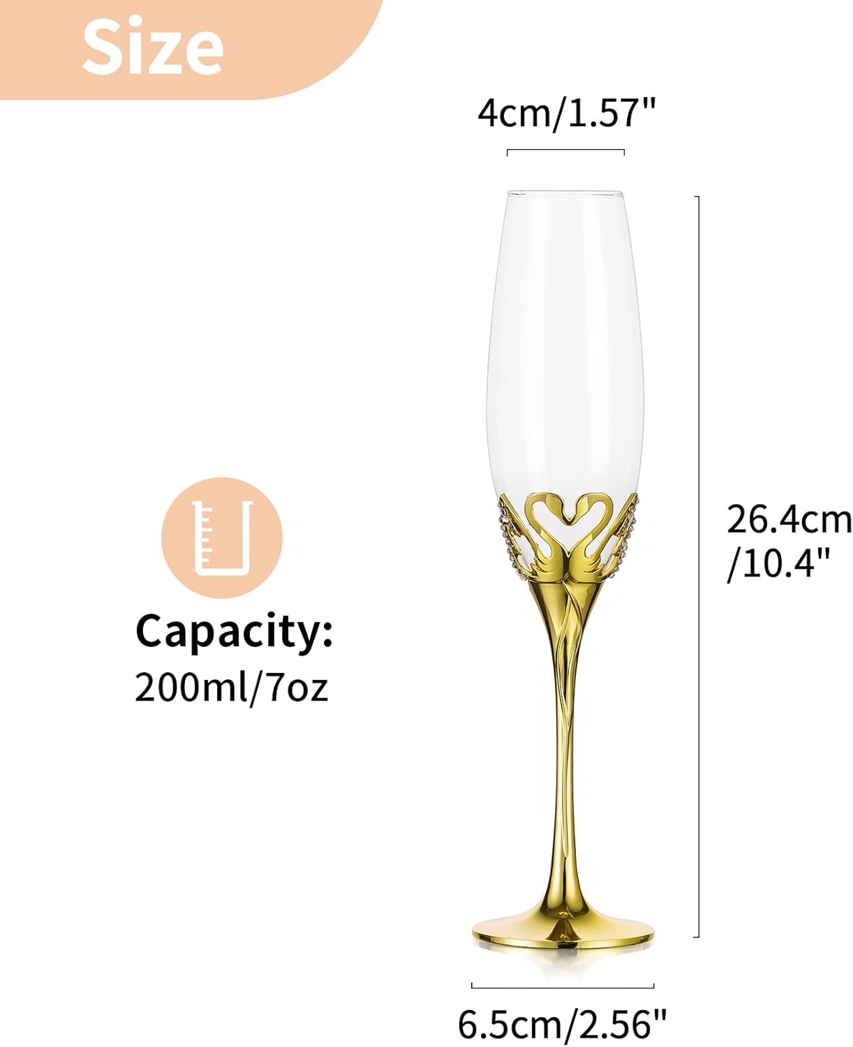 NUPTIO Copas de champán doradas Juego de 2 copas de cristal para brindis de champán de boda dorado con caja de regalo para novia, novio, parejas,