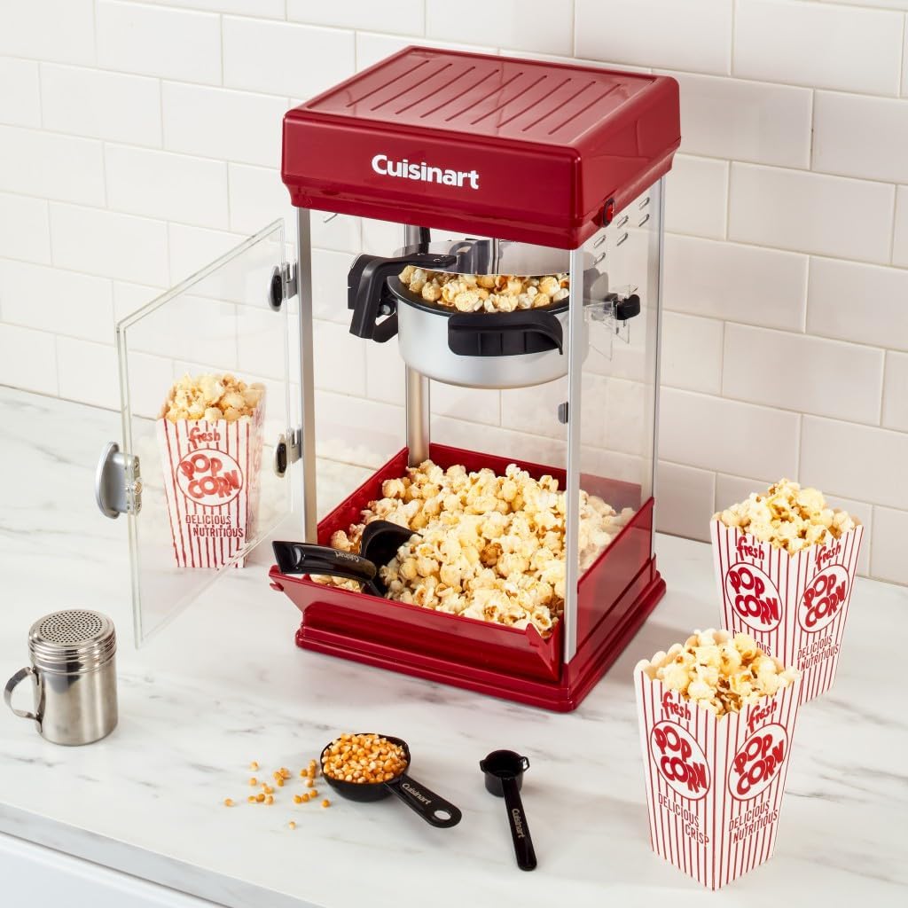 Cuisinart Máquina de palomitas de maíz estilo teatro, capacidad de 16 tazas, sin tiempo de calor, fácil de servir y de limpieza rápida, con cuchara