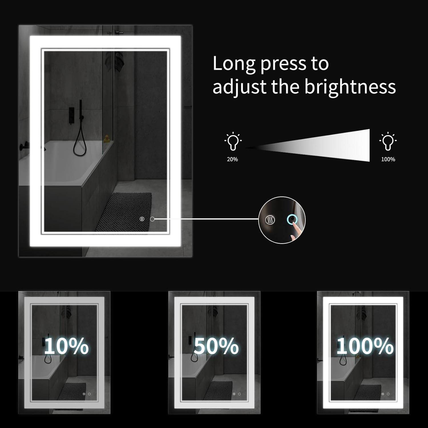 Espejo de baño LED de 30 x 18 pulgadas, espejo de tocador de baño, espejo de baño antivaho montado en la pared con luces, espejo de tocador, espejos