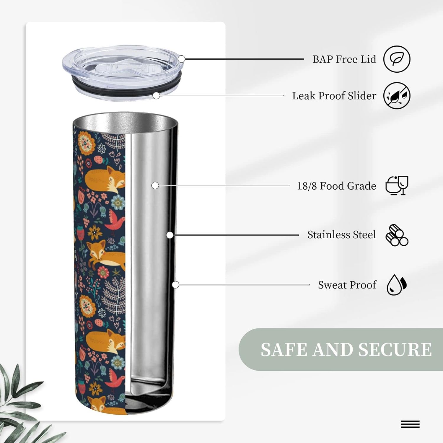 Lindo vaso de acero inoxidable con aislamiento al vacío, taza de café taza de viaje para oficina en casa, viajes, fiestas, regalos de 20 onzas