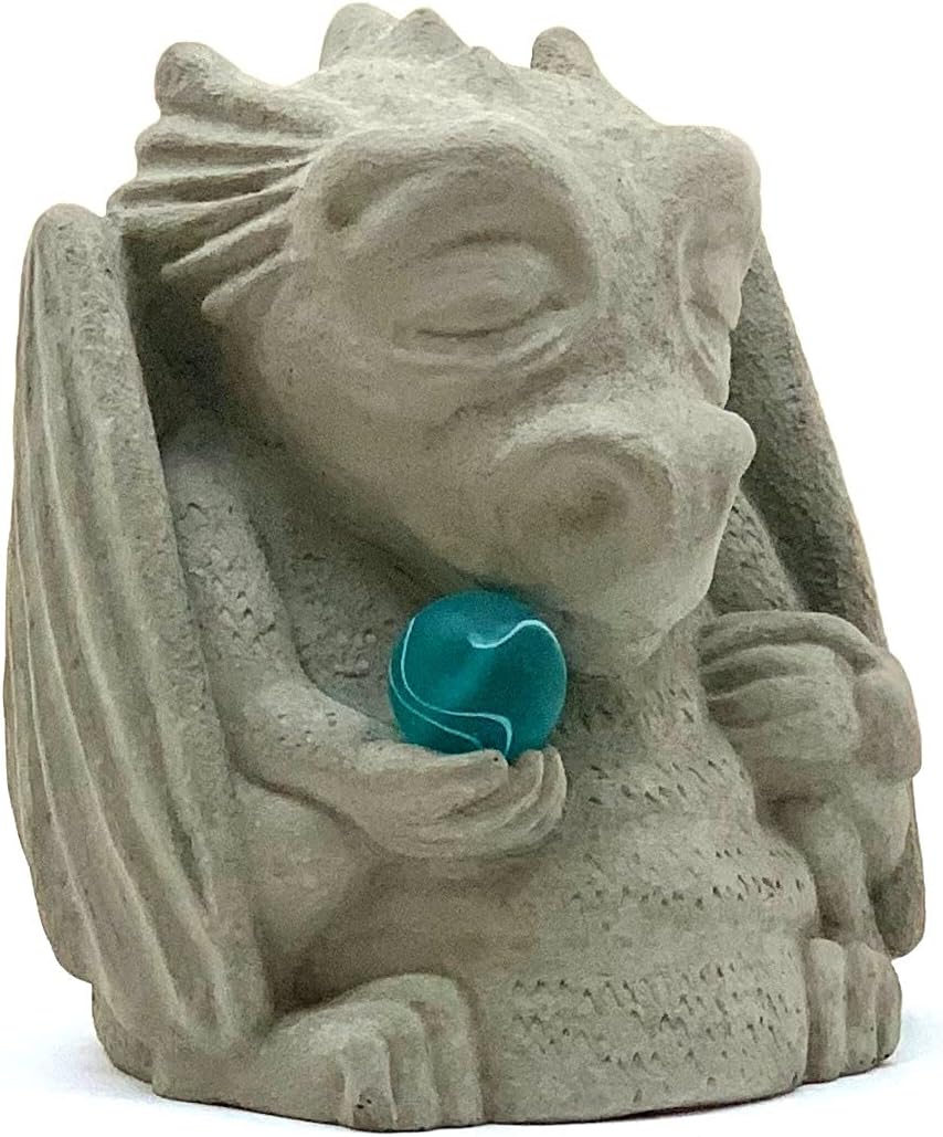 Dragón de Buda meditador con esfera zen piedra sólida y duradera. Perfecto para el hogar, jardín o regalo. Sellado para uso en exteriores. Hecho a