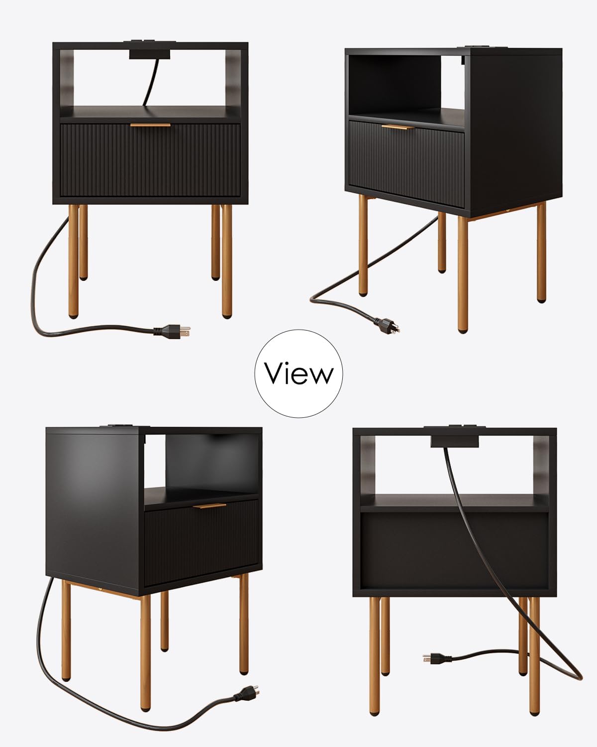 Mesita de noche con estación de carga, cómoda con cajón para dormitorio, mesa auxiliar pequeña con cajón, mesita de noche, mesa auxiliar con marco
