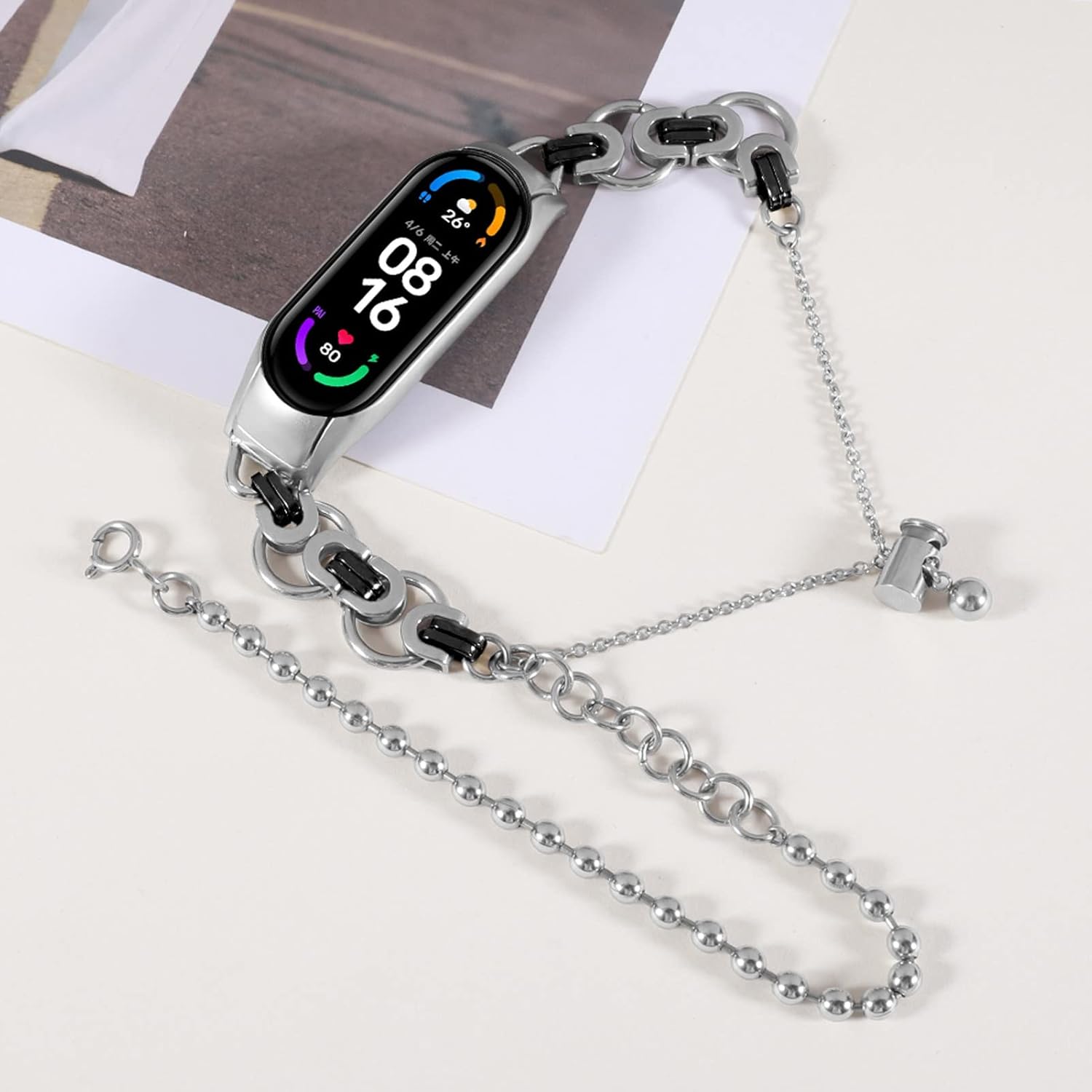 Compatible con la correa Mi Band 4 Barcelet, pulsera ajustable de 5.5 a 8.0 pulgadas, correa de repuesto de acero inoxidable para mujeres y hombres,