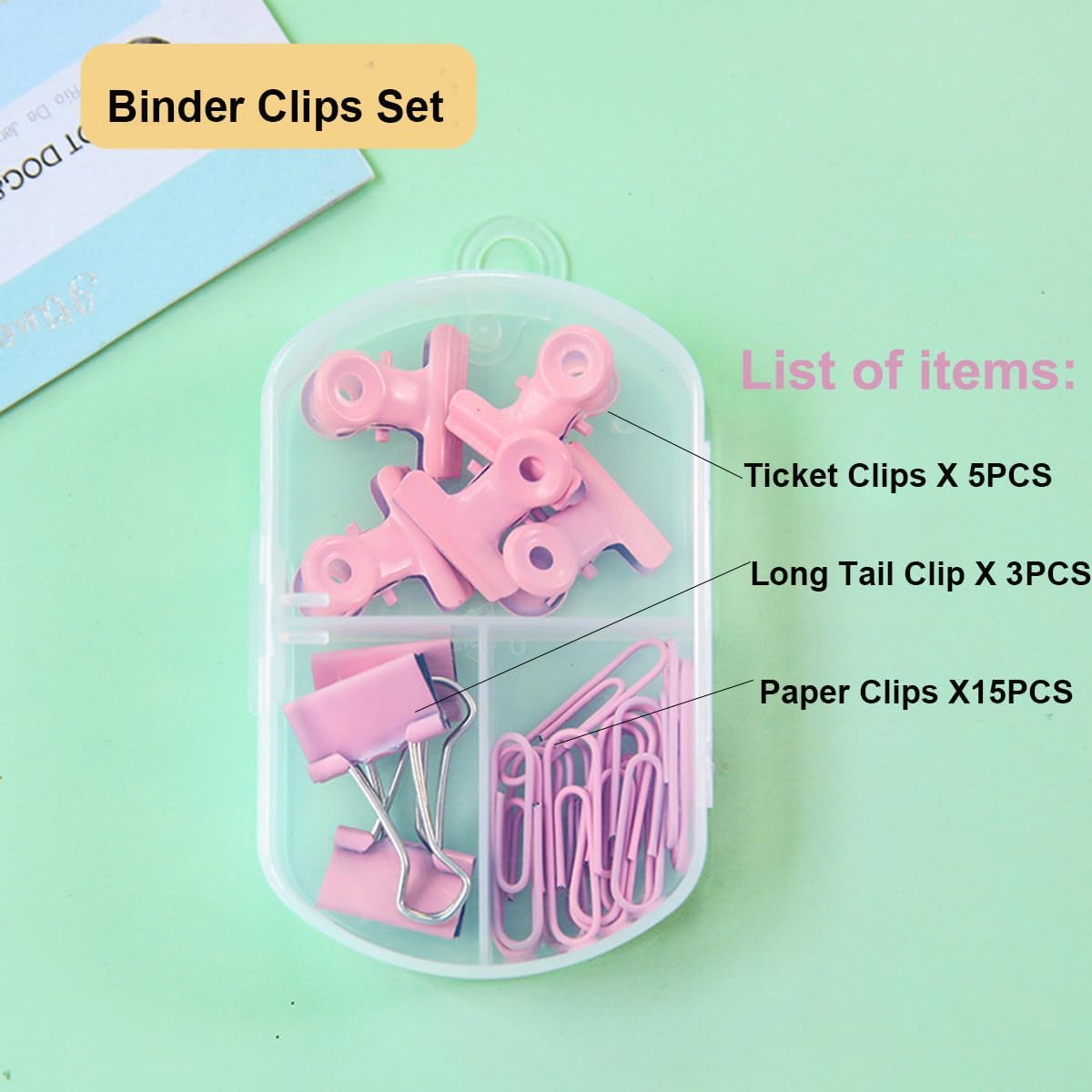 YOWPEY 23 clips rosados para carpeta, clips de metal para bisagra, clips de papel, clips de papel, juegos de clips de papel, varios tamaños para