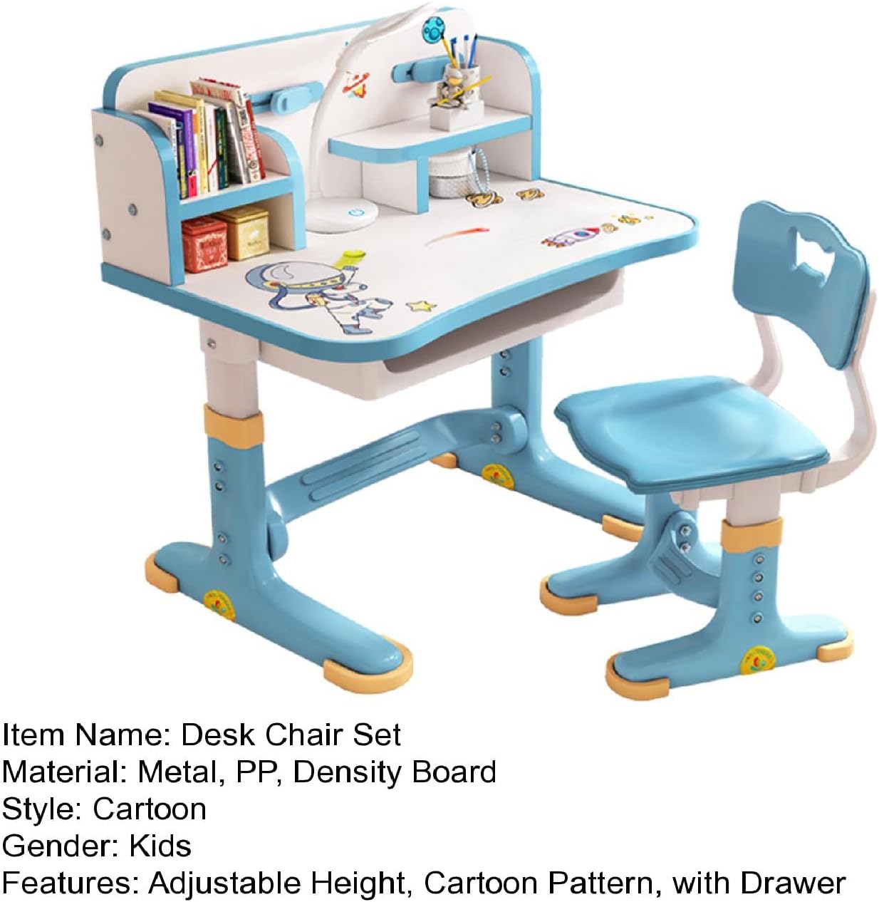 Juego de escritorio y silla para niños, escritorio de estudio para estudiantes en altura ajustable, escritorio ampliado, multiseparación, patrón de