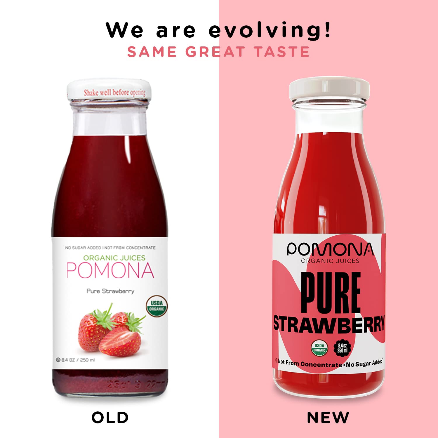 Pomona – Jugo de fresa orgánico (paquete de 12), jugos orgánicos USDA prensados en frío con 100% fresas, sin azúcar añadido, sin concentrado,