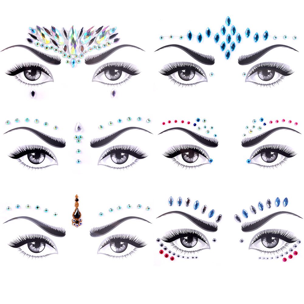 Lady Up Face Gems Stick on Rhinestones Sirena Bindi Cristales Joyas Glitter Ojos Cara Tatuajes Temporales Pegatinas para Halloween Festival Carnaval