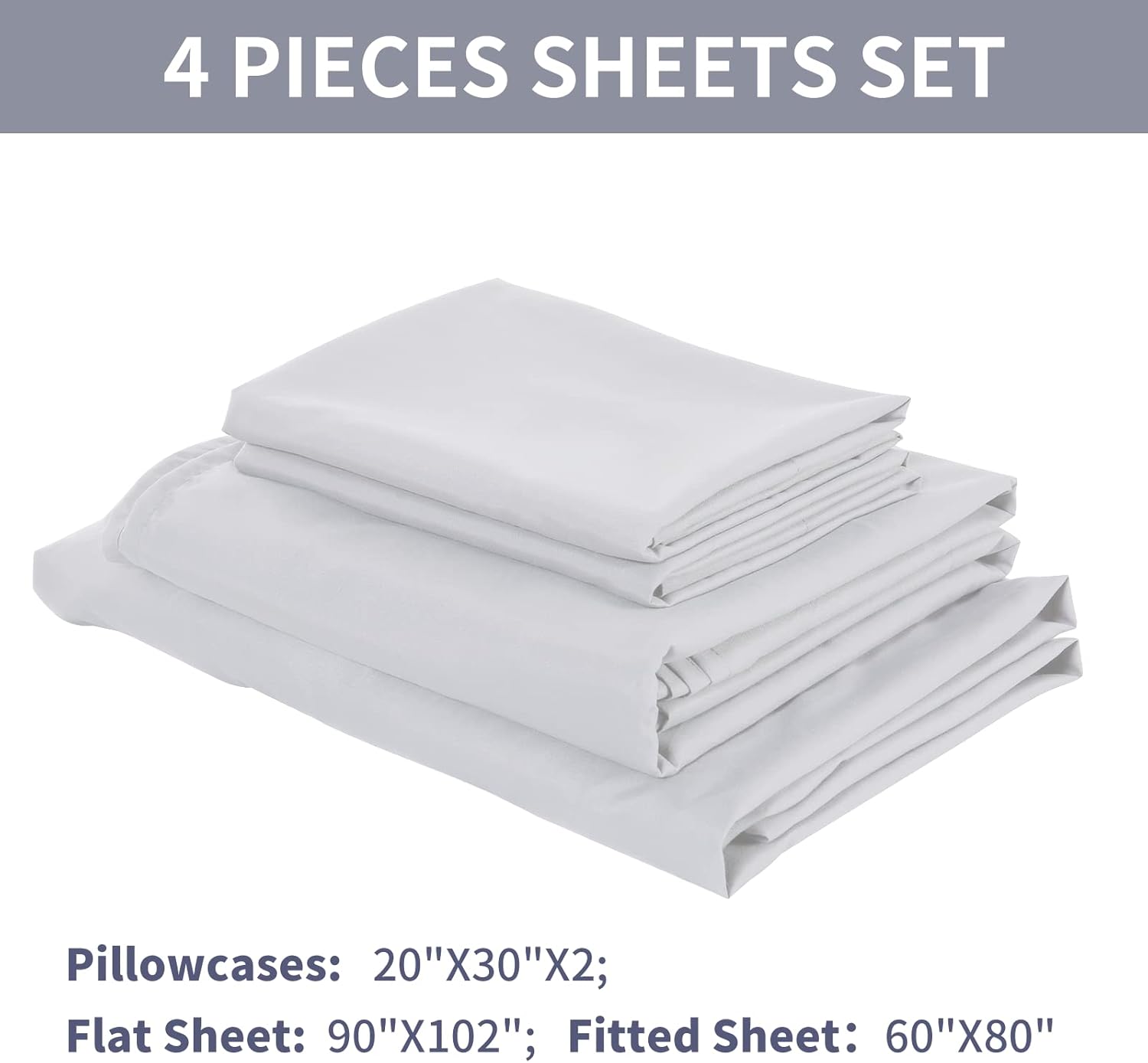 JOSOP Juego de sábanas de tamaño Queen de 4 piezas, sábanas bajeras de bolsillo profundo de color blanco suave, sábanas transpirables de hotel y