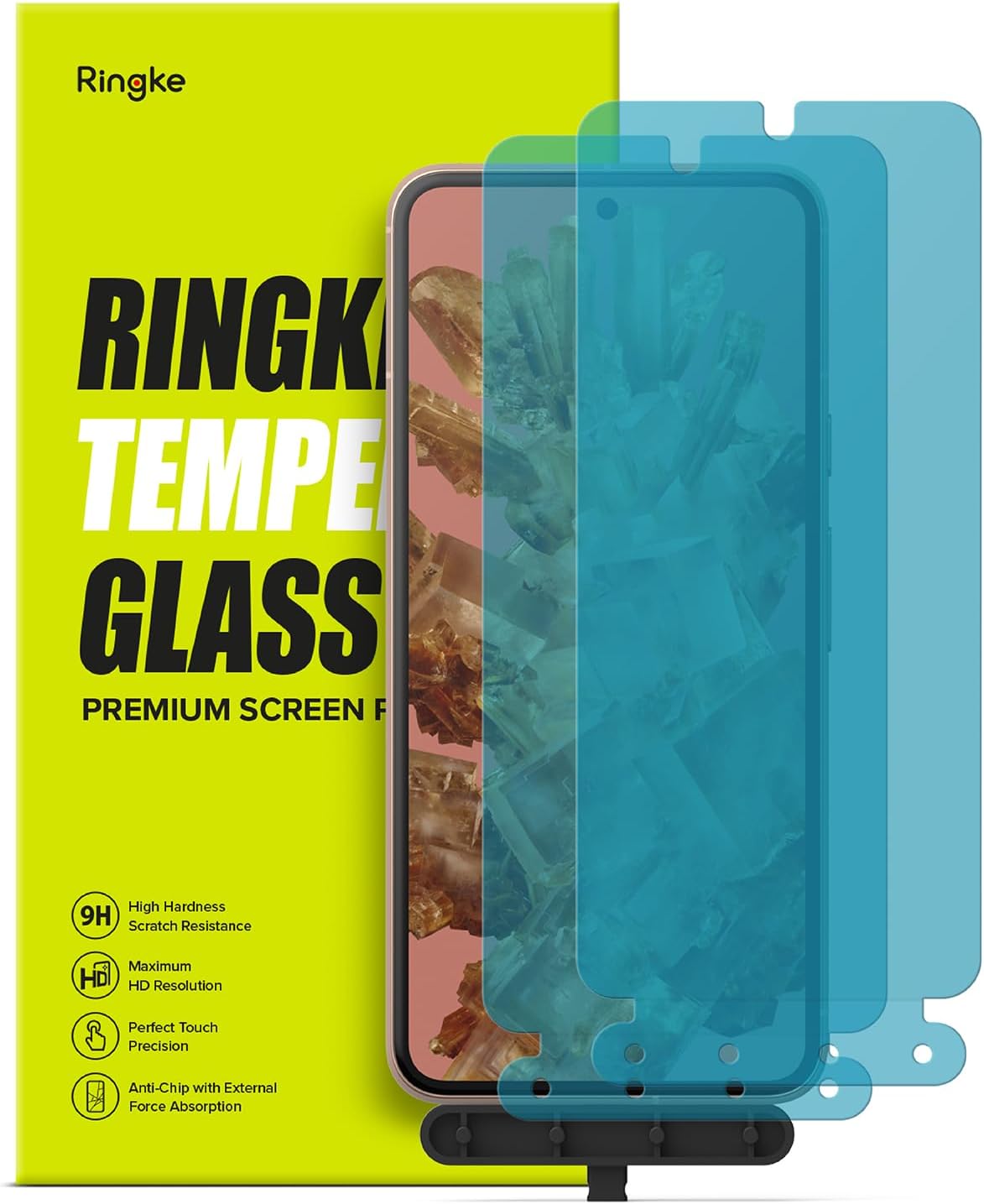Ringke Vidrio súper fácil de instalar compatible con Google Pixel 8, compatible con fundas, inastillable, dureza 9H de alta calidad, vidrio templado