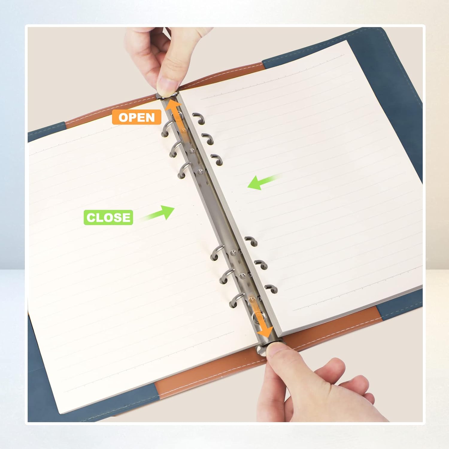 GoodSing Cuaderno de cuero con anillas A5, carpeta A5 de 6 anillos con papeles de repuesto A5, bolsillos para carpetas y separadores de temas, hoja
