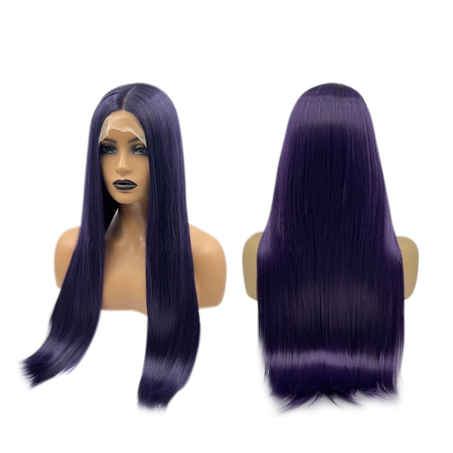 Lace Front Wig VIOLET Straight Long Dark Purple Wigs for Women Natural Synthetic Wigs for Daily Use (pelucas de cabello natural)