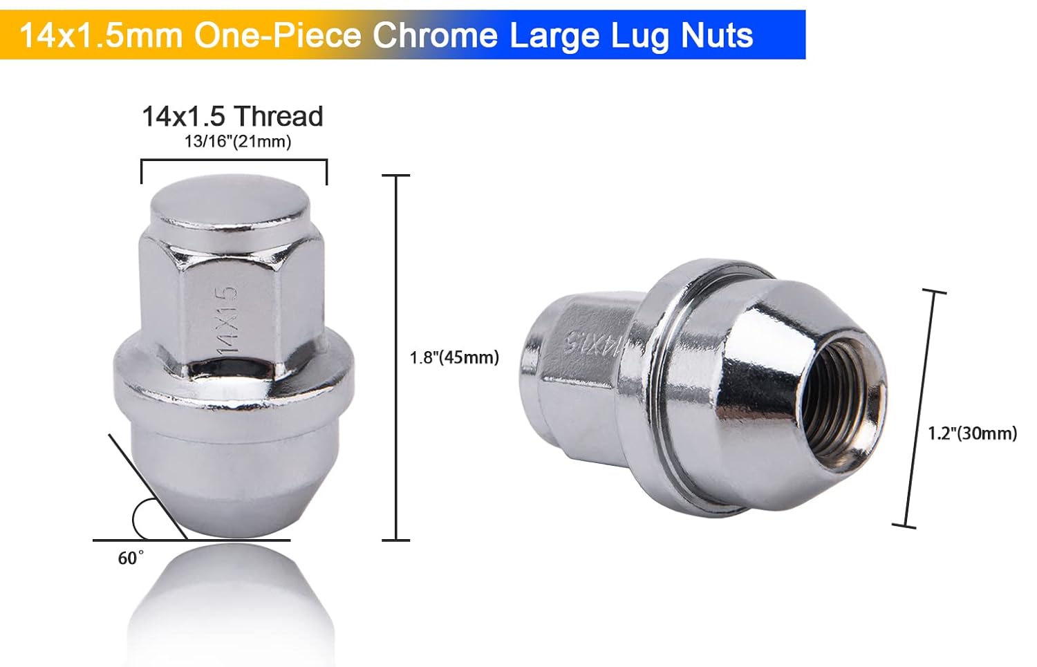Tuercas de llanta F150 para Ford F-150 Expedition Lincoln Navigator Factory 2015-2020, tuercas grandes cromadas de una pieza de 0.551 x 0.059 in (24
