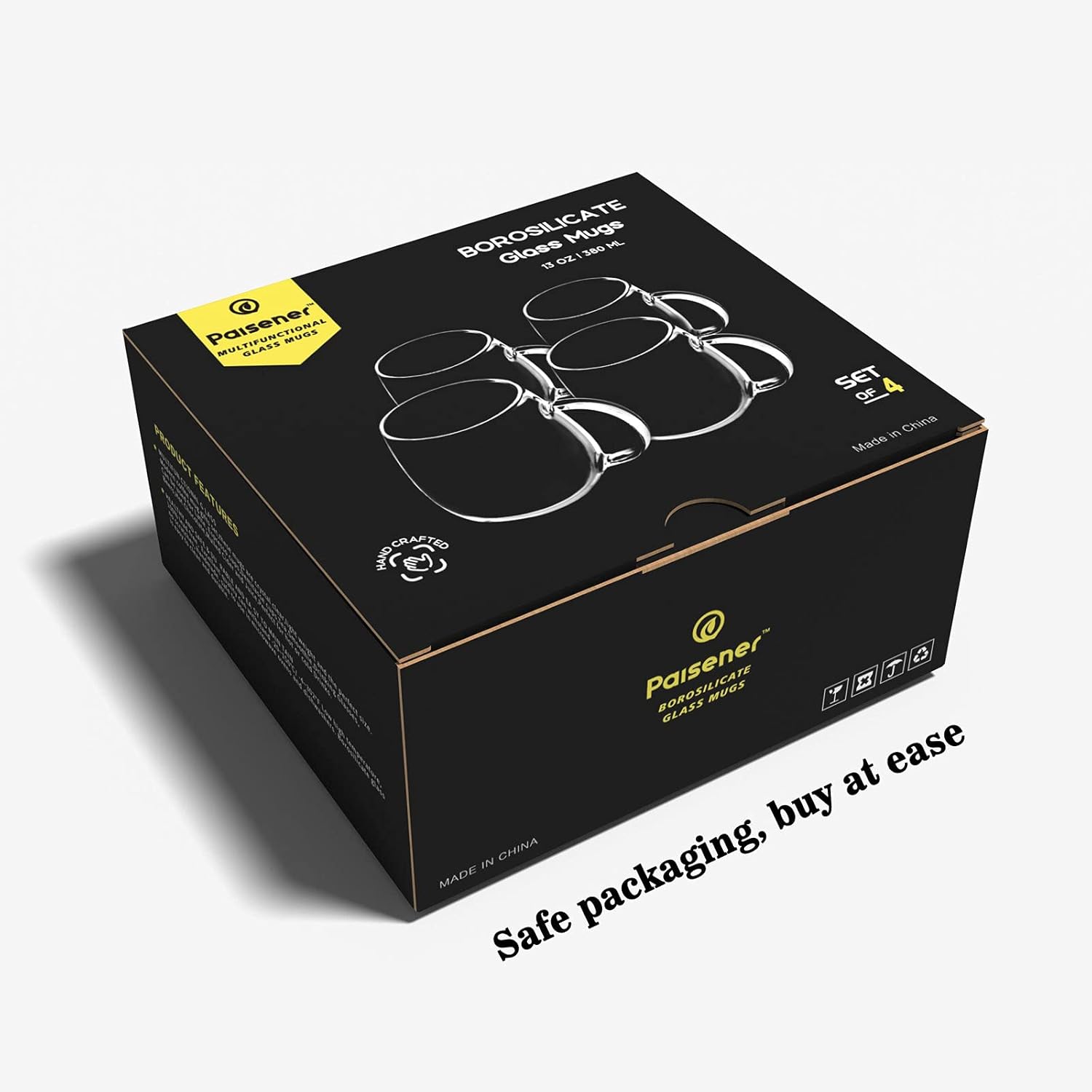 Juego de 4 tazas de café de vidrio transparente de 13 onzas con asas, perfectas para latte, moca, capuchino, té y jugo, juego de tazas de café