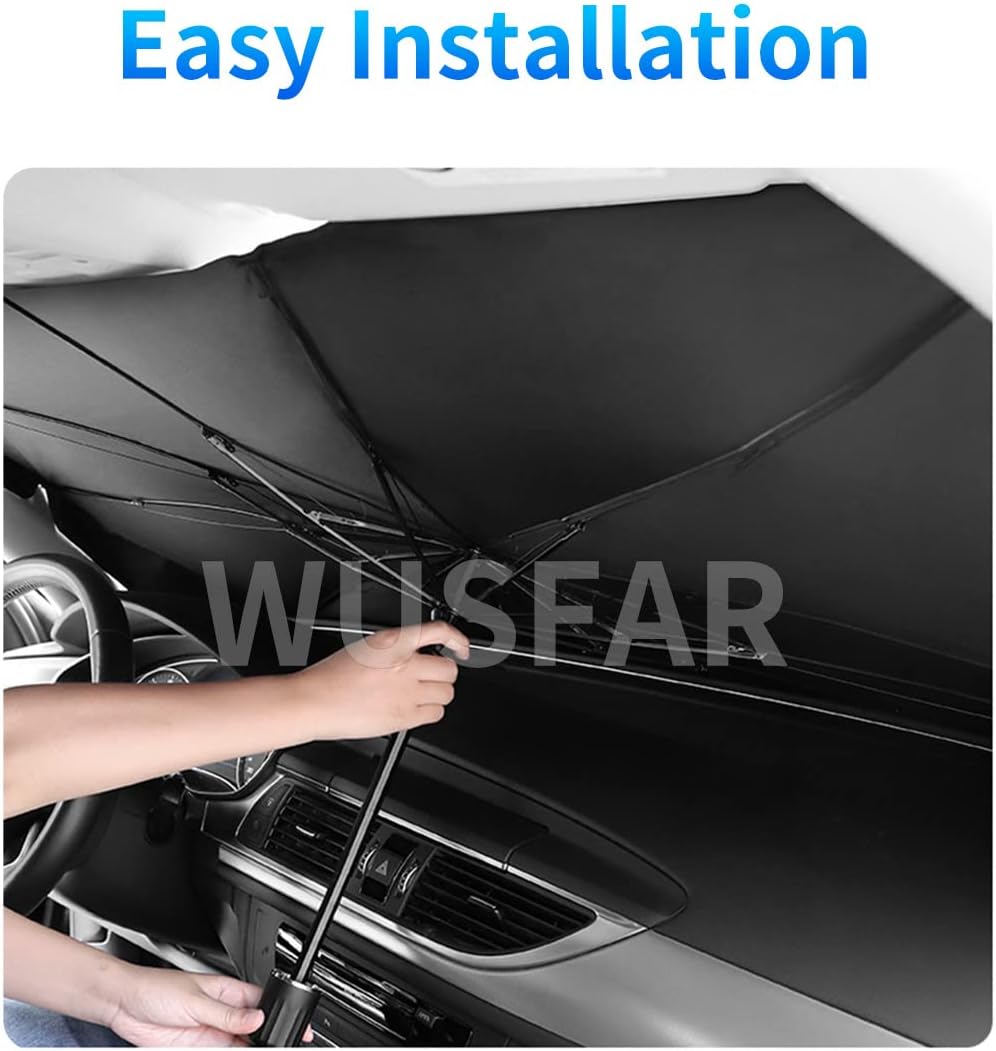 Parasol plegable para parabrisas de automóvil, parasol plegable para protección UV, se adapta a la mayoría de vehículos (59 x 33 pulgadas)