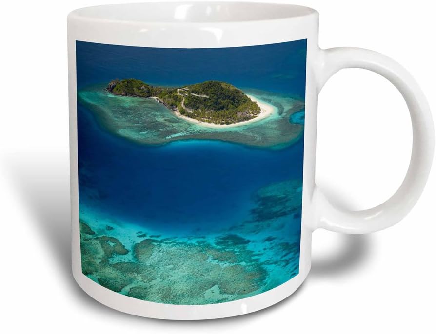 3dRose Matamanoa, Coral Reef, Mamanuca Islands, Fiji taza, 11 onzas, negroblanco