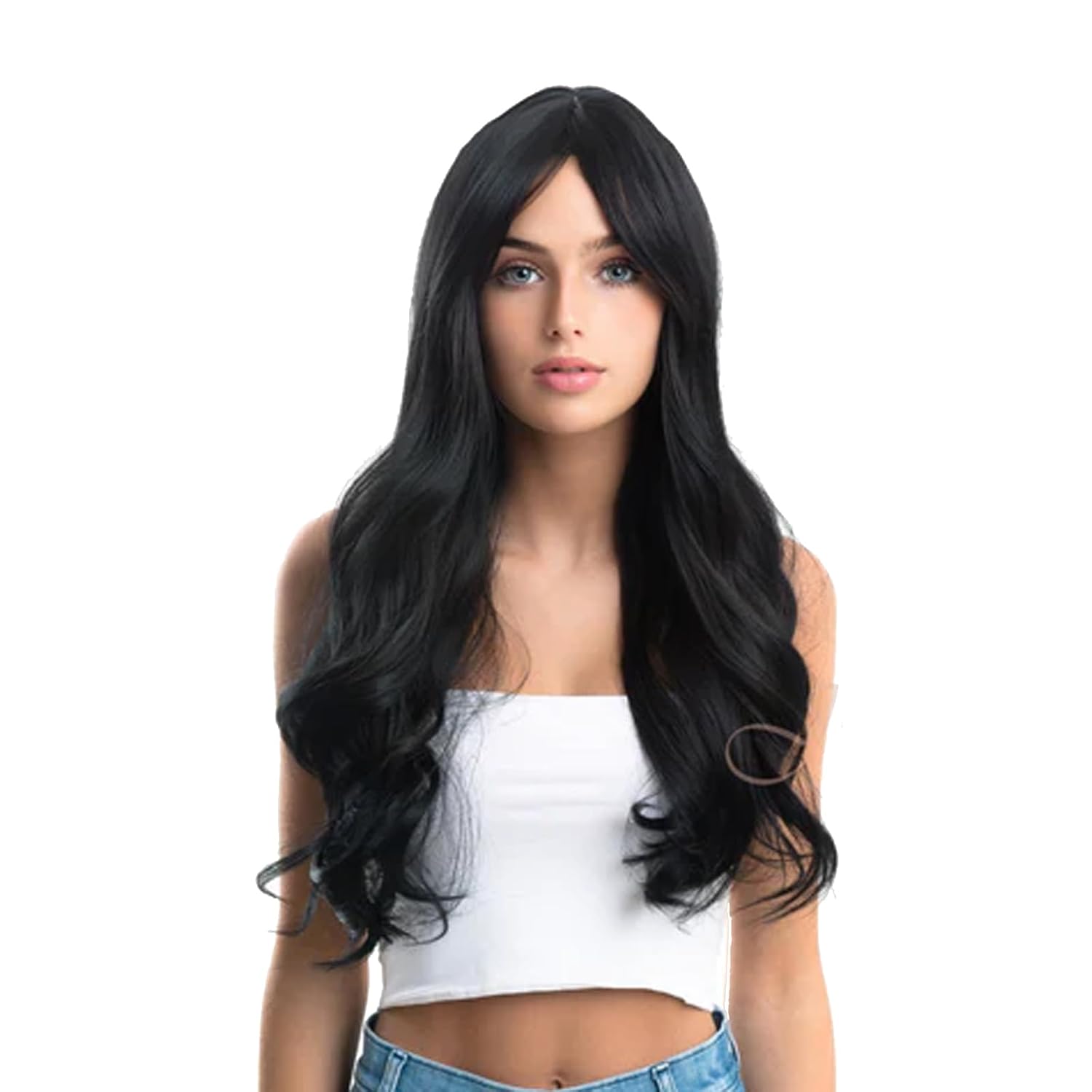 KIKO – Peluca larga y rizada negra con flequillo en capas, pelucas sin pegamento para mujer, pelucas sintéticas naturales para uso diario (pelucas