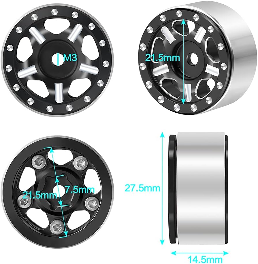 Juego de ruedas y neumáticos RC de 124 de 1 pulgada con micro Beadlock neumáticos de goma de 2.126in con inserto de espuma para cerrojo Axial SCX24