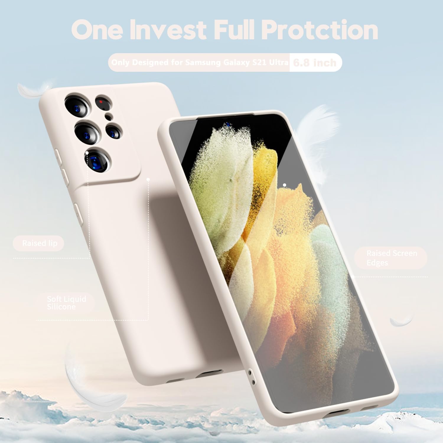 oakxco Funda para teléfono Samsung Galaxy S21 Ultra con agarre de silicona líquida, bonita funda delgada y delgada de goma suave de TPU lisa para