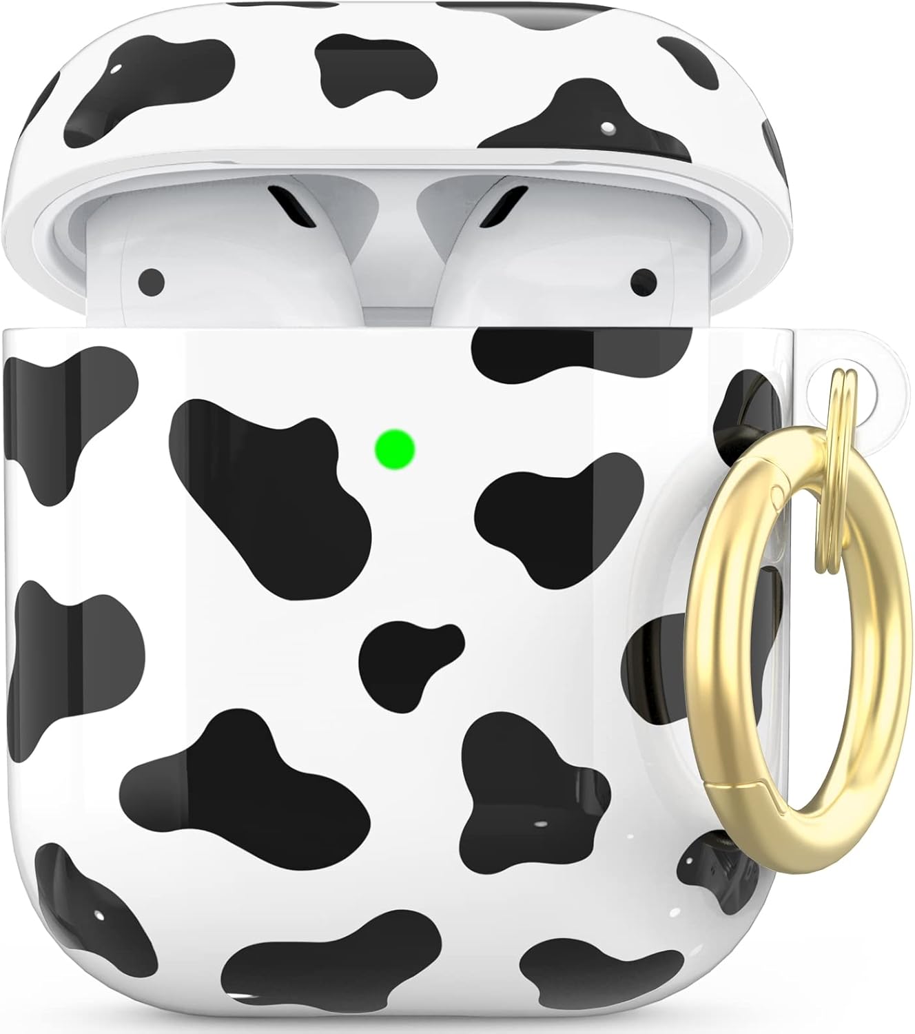 NIUTRENDZ Linda funda con estampado de vaca para AirPods, diseño IMD duro TPU a prueba de golpes LED frontal visible carga inalámbrica Funda