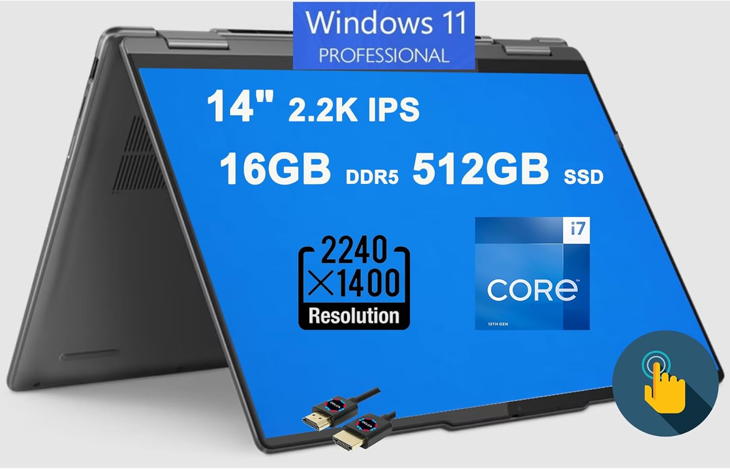 Lenovo Yoga 7i – Laptop 2 en 1  14 pulgadas 2.2K IPS Touch  Intel 10-Core i7-1355U de 13 generación  16 GB DDR5 512 GB SSD  Huella digital