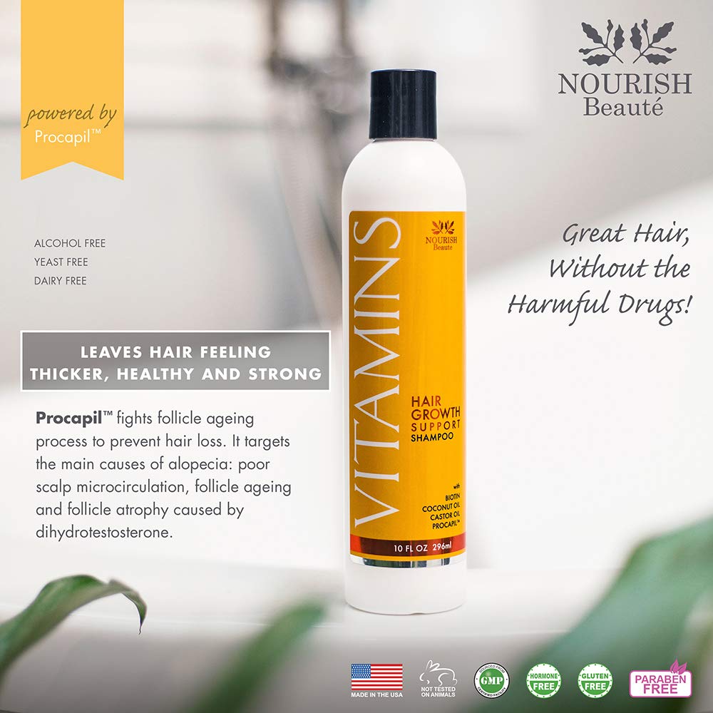 Nourish Beaute champú y acondicionador con vitaminas, para caída de cabello, con factores naturales de crecimiento, aceite de argán y biotina