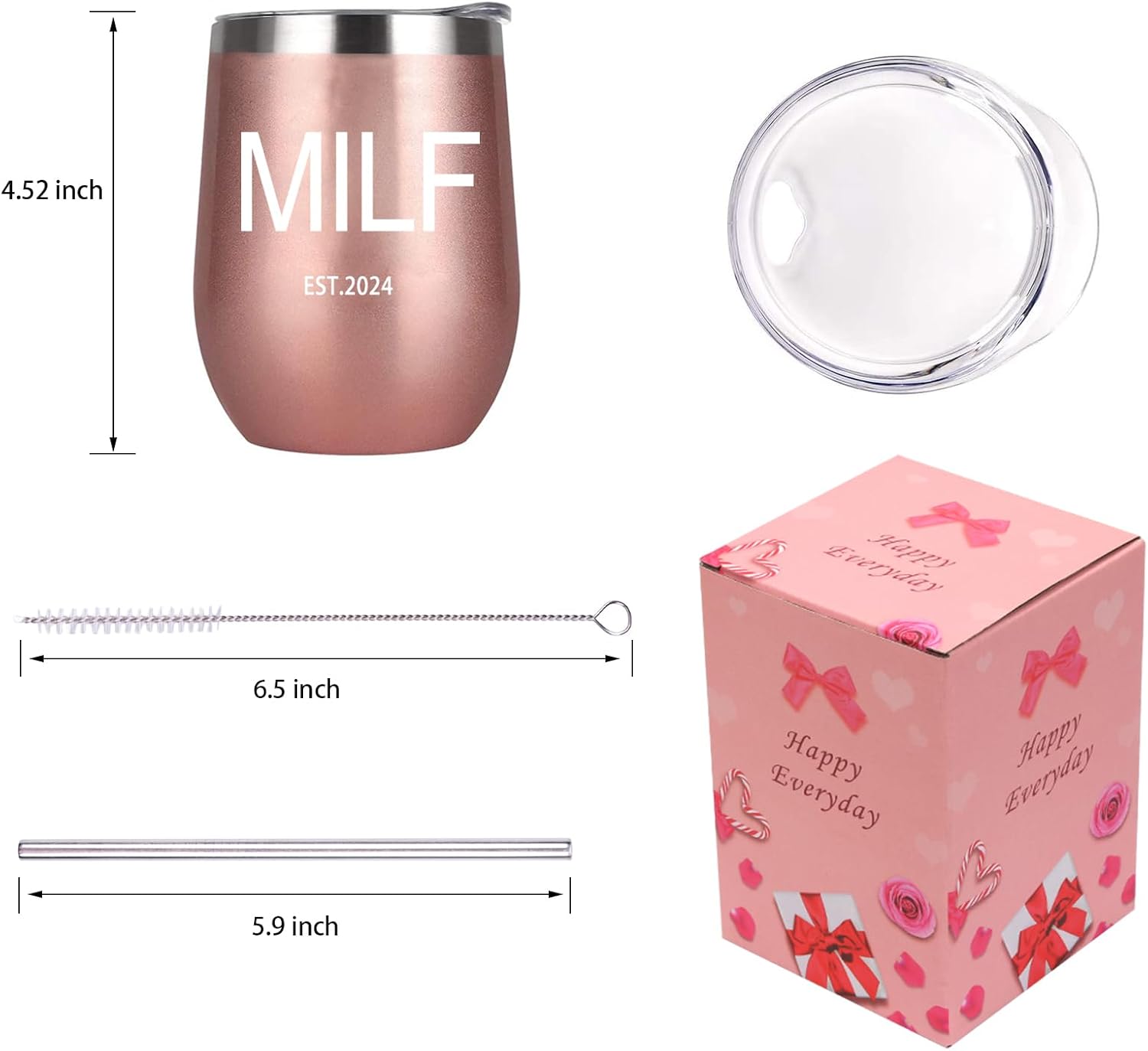 Regalos para nueva mamá, vaso de vino MILF Est 2024, divertida idea de regalo para mamá primeriza, cumpleaños, día de la madre, regalos de Navidad