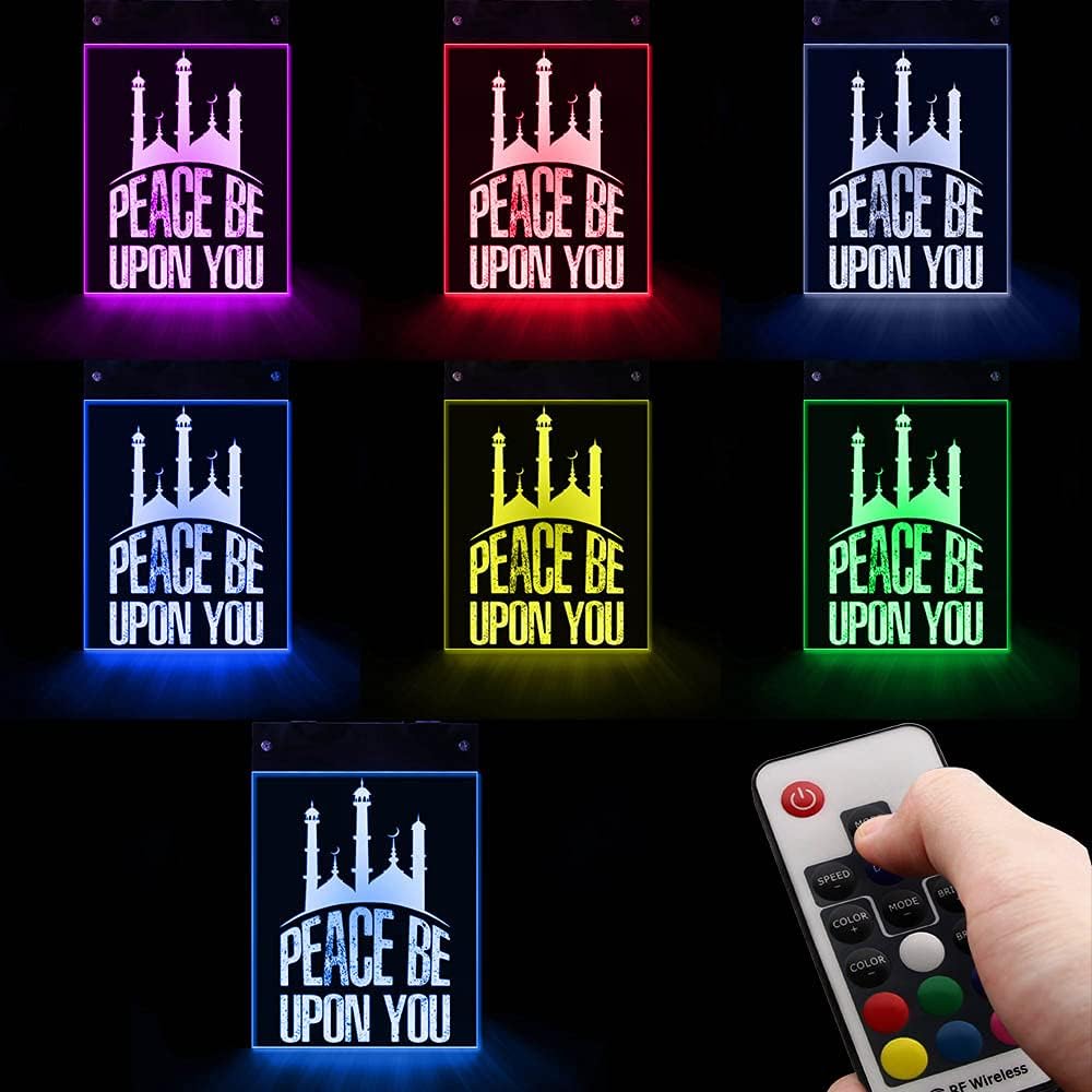 The Geeky Days Peace Be Upon You – Letrero de pared con citas islámicas LED neón multicolor que cambia de color, luz fresca, arte de pared islámica,
