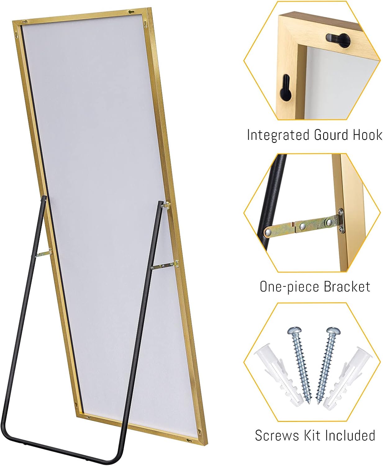 NeuType Espejo de longitud completa de 59 x 20 pulgadas, con soporte de pie, para dormitorio, vestidor, de pie, colgado o apoyado contra la pared,