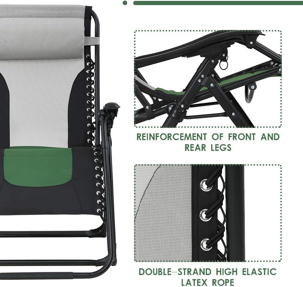 FDW Piscina cubierta camping (verde) Anti gran tamaño Zero Gravity Chair XL para patio