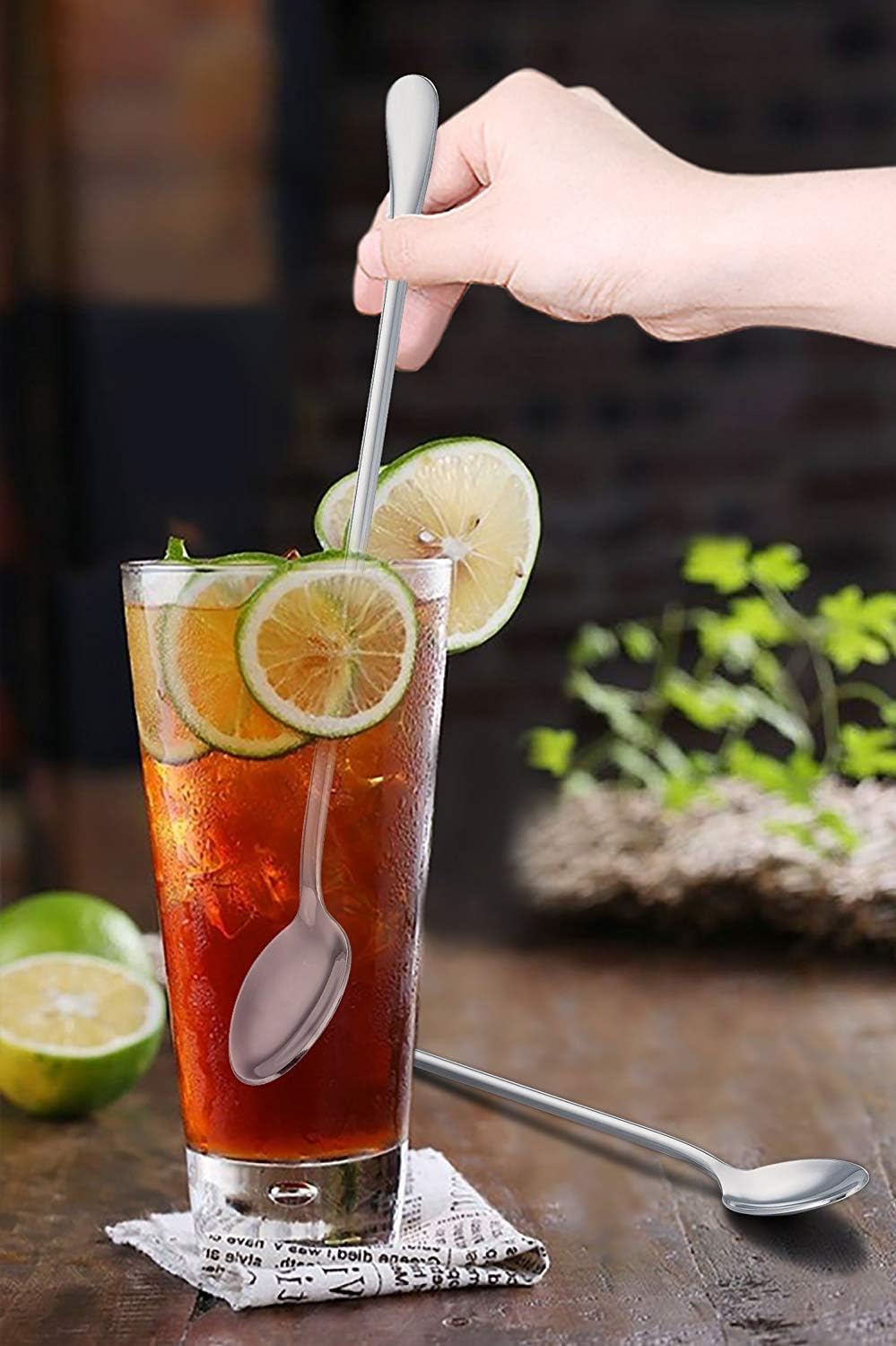 COMIART – Juego de 8 cucharas de café o té helado de acero inoxidable con mango largo, cubiertos pulidos con espejo, para fiesta en casa o bar,