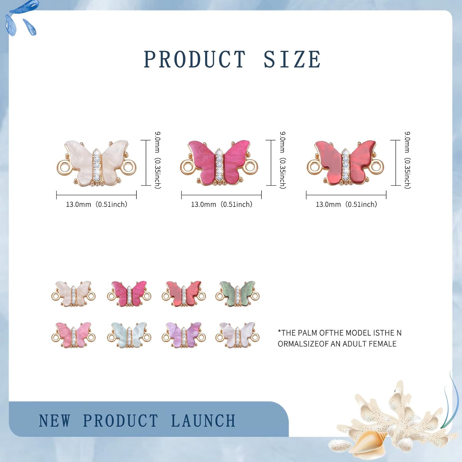 20 piezas de 10 colores acrílicos de eslabones de mariposa con incrustaciones de aleación de diamantes de imitación de cristal, dijes de mariposa