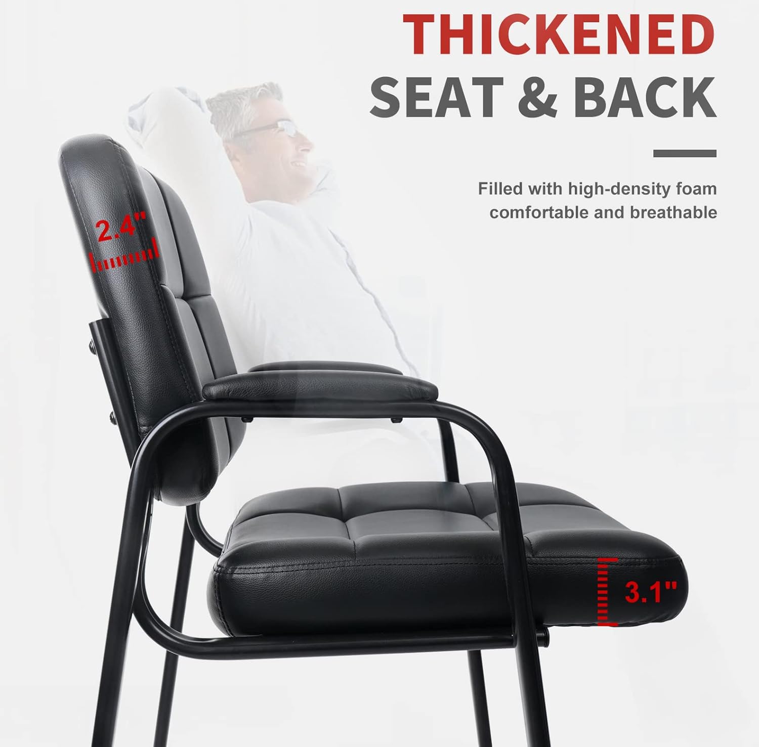 CLATINA Silla grande y alta para invitados de oficina, 400 libras con respaldo acolchado de cuero regenerado, asiento ancho, silla de recepción,