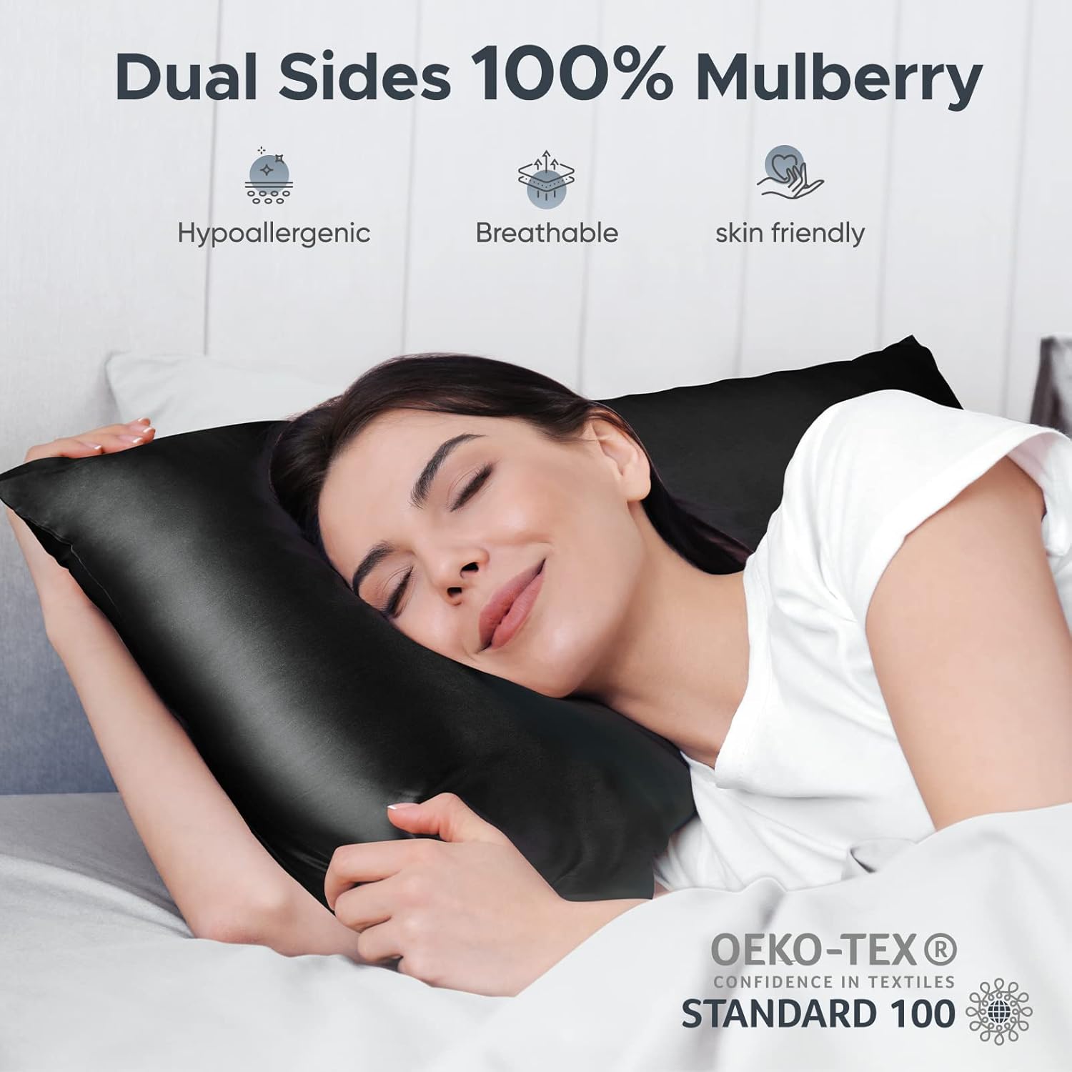 Funda de almohada de seda de morera 100 % pura para cabello y piel, resistente a los alérgenos, doble cara, 600 hilos de seda con cremallera oculta,