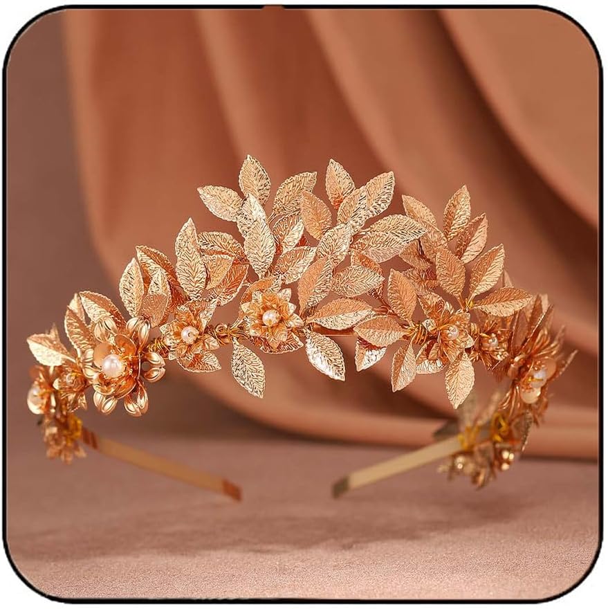 Brishow Diadema de hoja dorada, tocado de diosa geek romana, tocado de laurel de boda, accesorios para el cabello de ramas de olivo para mujeres y