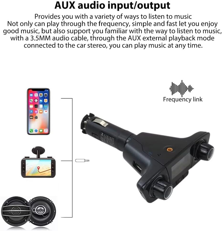 Bluetooth inalámbrico coche transmisor FM reproductor de MP3 manos libres kit adaptador de radio USB cargador soporte AUX puerto 5V 2.1A puerto USB