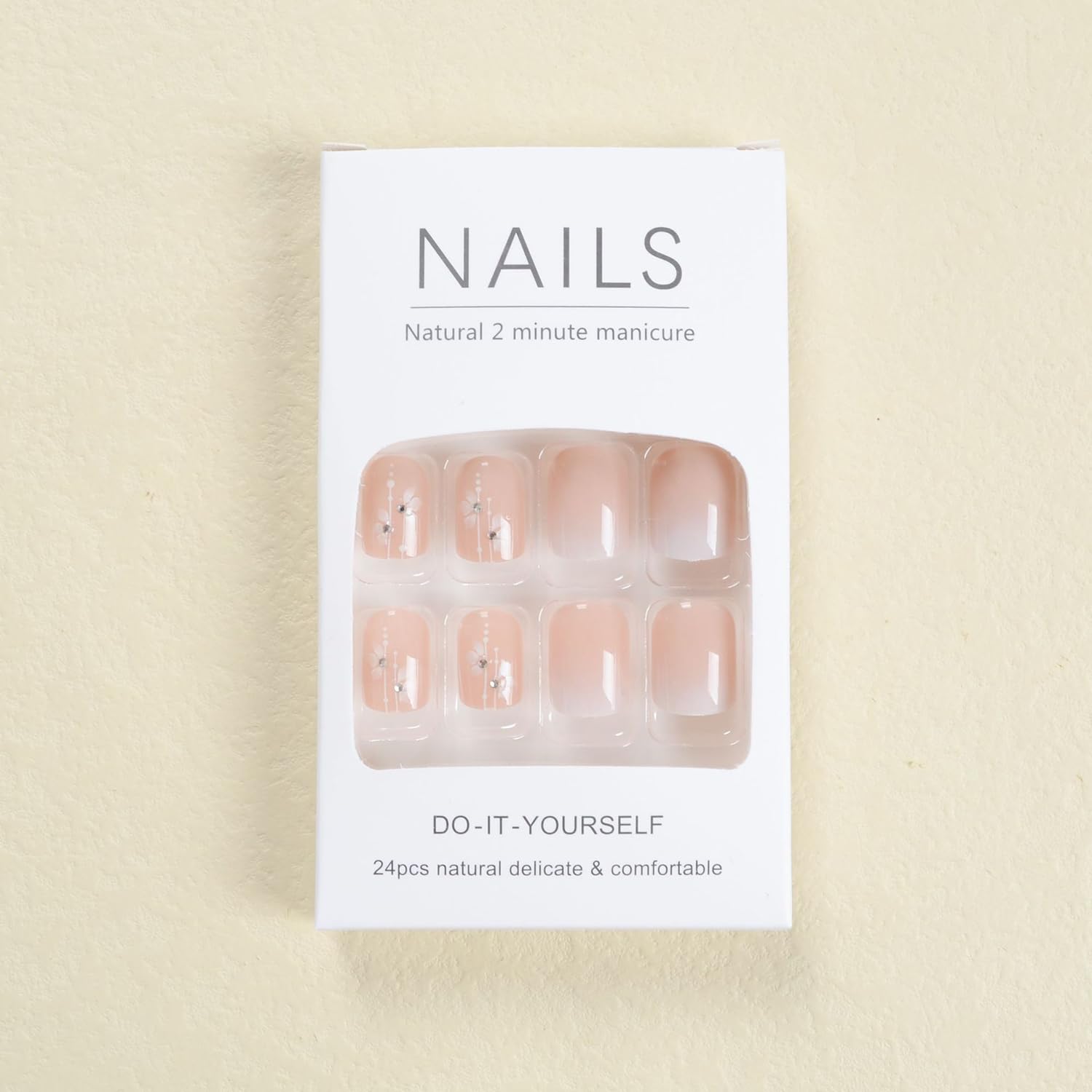 Uñas postizas cuadradas a presión, uñas postizas cortas, uñas acrílicas, uñas postizas de cobertura completa con diseños de flores, color rosa y