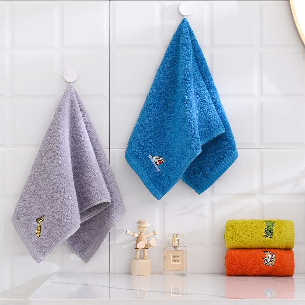 sense gnosis Toallas faciales 100% de algodón para niños, toallas de baño para baño, toallas bordadas de animales para niños y paños de bebé, 10 x