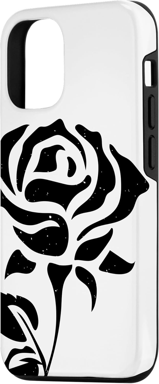 Funda blanca con diseño de rosa y flor negra para iPhone 13