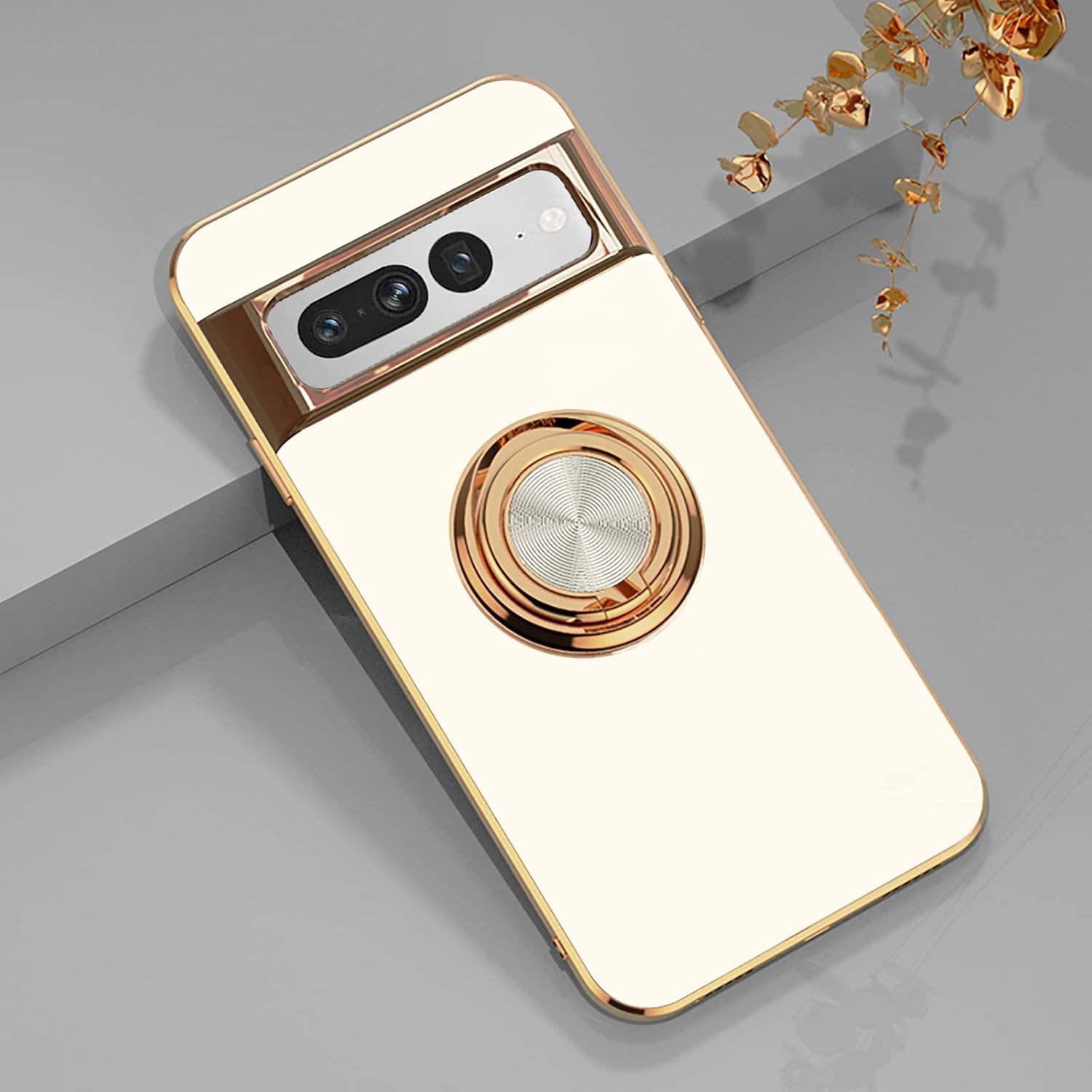 Urarssa Funda compatible con Google Pixel 7 Pro para mujeres y niñas, soporte magnético giratorio para automóvil, funda suave a prueba de golpes,