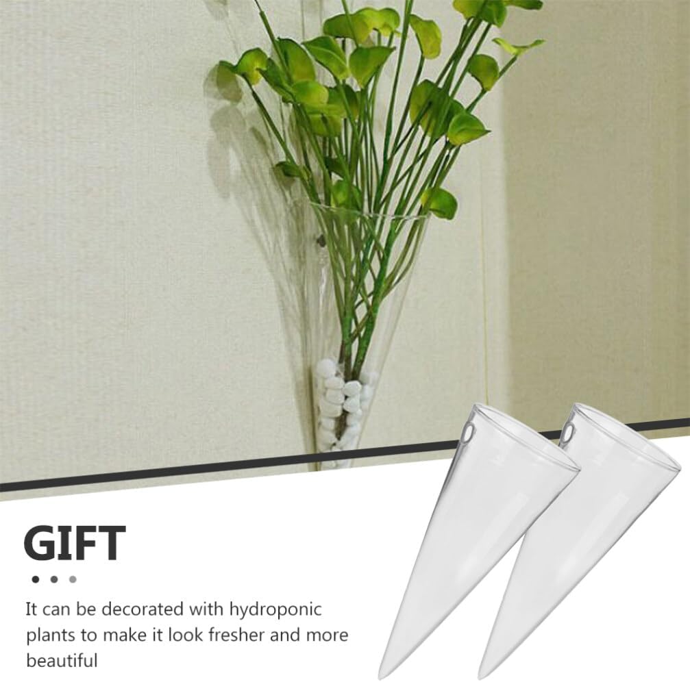 Operitacx Plantas 2 macetas colgantes de pared en forma de cono para plantas suculentas, macetas colgantes de vidrio terrario florero de flores