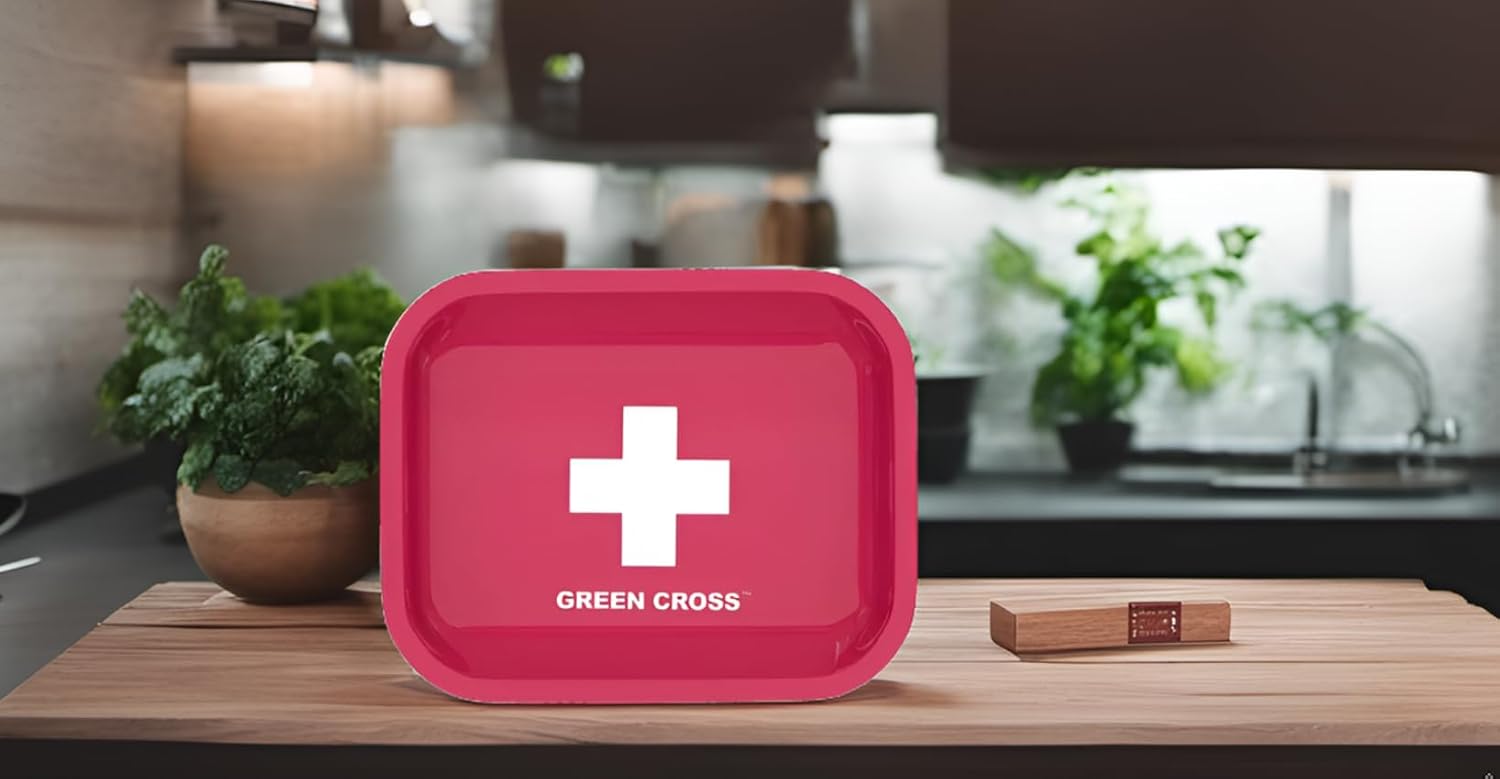 GREEN CROSS Bandeja rodante rosa, bandeja de servir pequeña bandeja de metal para cocina, bordes curvos, superficie lisa, ideal para el hogar y