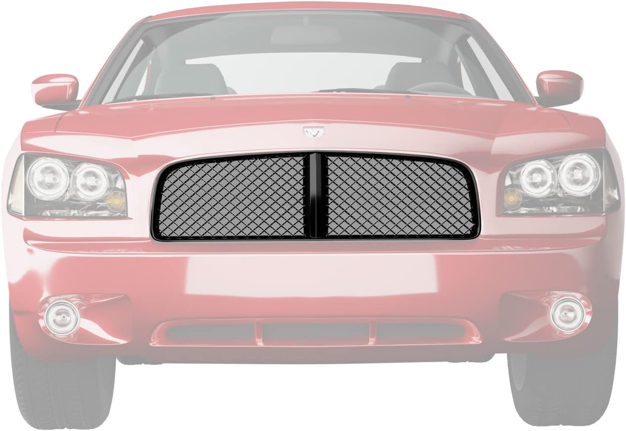 Armordillo USA 7147652 Rejilla frontal de malla para capó, color negro brillante para Dodge Charger 2005-2010